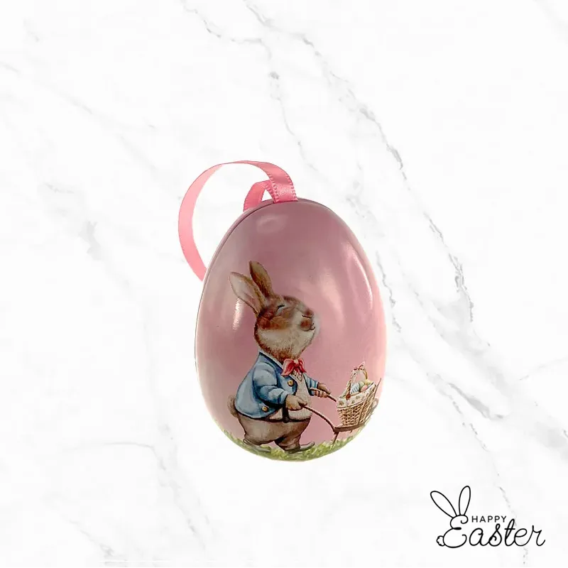 Метално яйце с Великденска тематика и 10 цветни шоколадови яйца