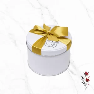 Gold Ribbon- луксозна метална бонбониера, фабрично декорирана със златна панделка.