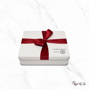 Red Ribbon Big фирмена бонбониера метална кутия, фабрично декорирана с червена панделка