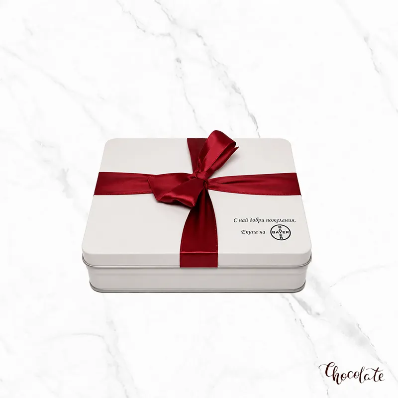 Red Ribbon Big фирмена бонбониера метална кутия, фабрично декорирана с червена панделка